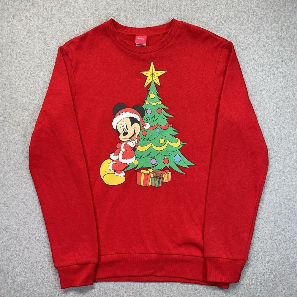 Disney Mickey Mouse Christmas Tree Crewneck Sweatshirt Women’s Small Red Y2K